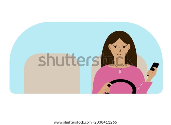 Vector Illustration Woman One Hand Controls Stock Vector (Royalty Free ...