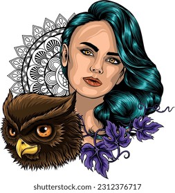 vector illustration of Woman with owl head