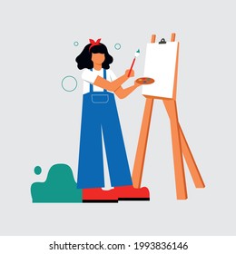 Vector illustration with woman painting. Cartoon character.
