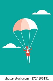 Vector illustration of a woman in a parachute
