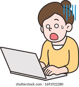 vector illustration of a woman with pc