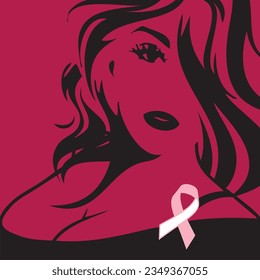 Vector illustration of woman with pink ribbon Breast Cancer Research
