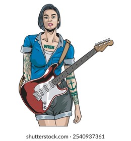 Vector Illustration of Woman Playing Guitar with Detailed Illustration 