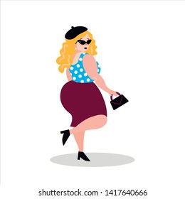 Vector illustration woman plus size. Body positive concept. I love my body. Fashion girl.
