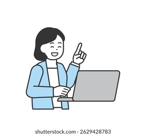 Vector illustration of a woman pointing at a computer