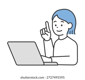 Ilustração vetorial de uma mulher apontando para um computador
