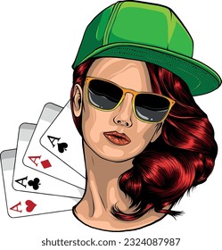 vector illustration of woman with poker symbols