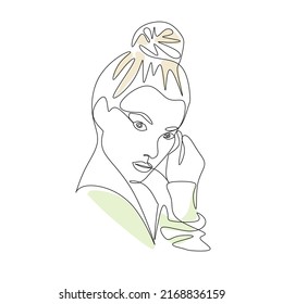 Vector Illustration Of Woman Portrait In Sti Line Art