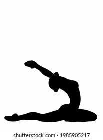 Vector illustration of Woman in pose of yoga. Woman doing yoga exercises. Stretching yoga complex. Vector icon of girl in different yoga pose isolated on white background. Fitness workout.