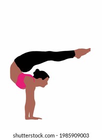 Vector illustration of Woman in pose of yoga. Woman doing yoga exercises. Stretching yoga complex. Vector icon of girl in different yoga pose isolated on white background. Fitness workout.