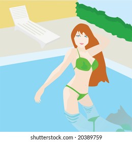Vector illustration of a woman posing inside a swimming pool