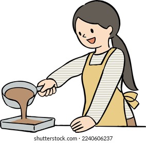 Vector illustration of a woman pouring and hardening chocolate