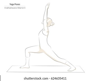 Vector illustration of a woman practices yoga asana Virabhadrasana 1 - warrior pose 1