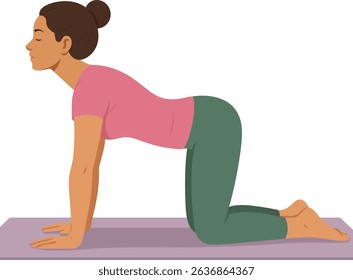 Vector Illustration of a Woman Practicing Cow Pose Yoga on a Mat