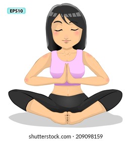vector illustration of a woman practicing yoga in the salutation seal position