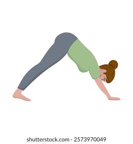 Vector illustration of a woman practicing yoga, depicted in a flat design style against a white background. Perfect for wellness, fitness, and meditation themes