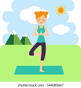 Vector illustration. Woman practicing yoga.