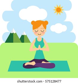 Vector illustration. Woman practicing yoga. In asana Vrikshasana.