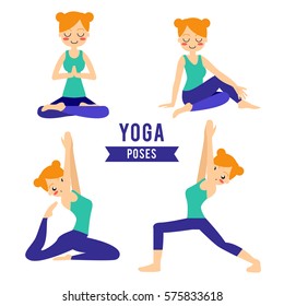 Vector illustration. Woman practicing yoga. In asana Vrikshasana.