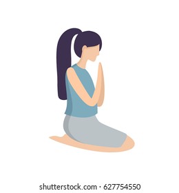 Vector illustration. Woman praying. Hands folded in prayer. Prayer to God. Christianity. Religion