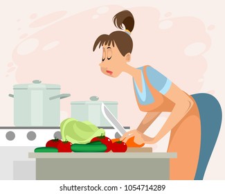 Vector illustration of a woman preparing dinner