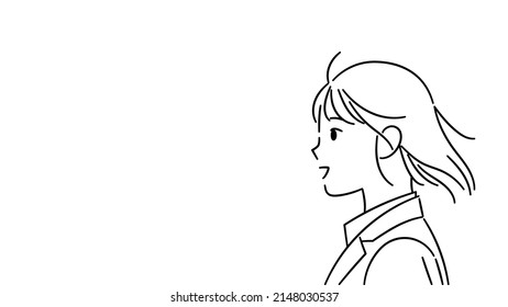 Vector illustration of a woman in profile, hair fluttering in the wind.