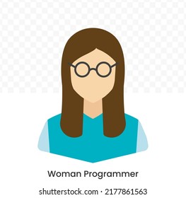 Vector illustration of Woman Programmer Avatar in color on a transparent background (PNG). EPS Vector