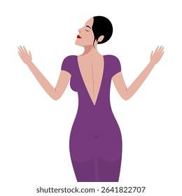 Vector illustration of woman in purple evening dress.