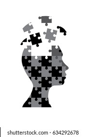vector illustration of a woman puzzle head silhouette.