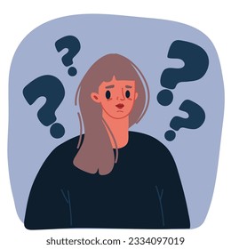 Vector illustration of woman and Question mark arround.