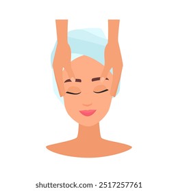 Vector illustration of a woman receiving a facial massage, symbolizing relaxation and skincare.