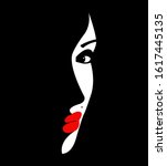 vector illustration of a woman with red lips in white and black style