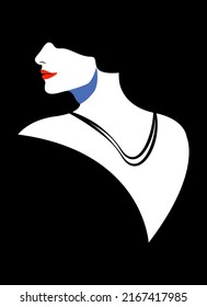 Ilustración vectorial de una mujer con labios rojos de estilo blanco y negro. Silhouette de la comunidad de redes sociales de mujeres. Afiche con una bella joven con labios rojos.	