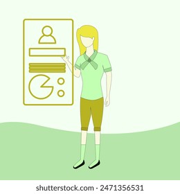 vector illustration of a woman registering or logging into an account on an online site she owns, with a holographic website appearing