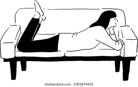 Vector illustration of a woman relaxing on a sofa