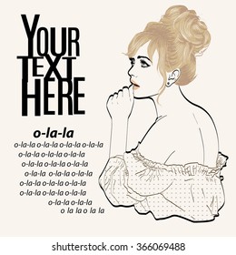 vector illustration of a woman in a retro style wearing a blouse. copy space