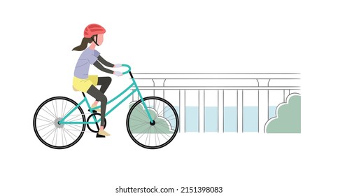 Vector illustration of woman riding a bicycle. 