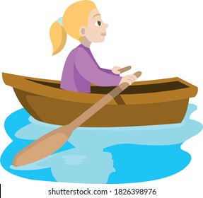 Vector illustration of a woman rowing a boat