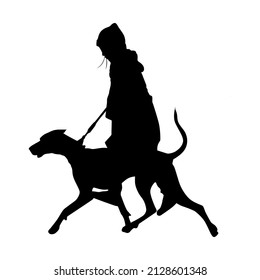 Vector illustration of a woman running with a dog silhouette