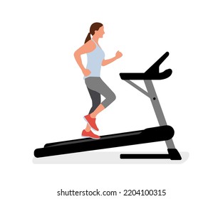 Vector illustration of a woman running on a treadmill.