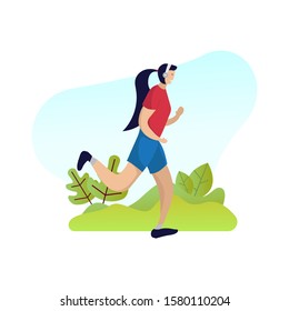 vector illustration of a woman running while listening to music