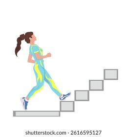 vector illustration of woman running while climbing stairs without background