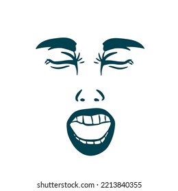 vector illustration woman s face crying . woman crying. Doodle Mental health problem, sadness, illness, depression. Weeping girl. Tear on sad female face. Negative emotion, disappointment, grief.