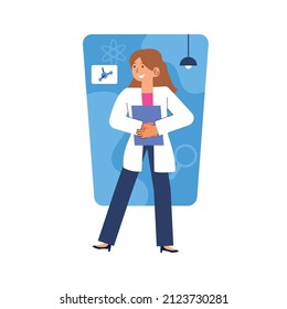 Vector illustration woman scientist, International Day of Women and Girls in Science background.