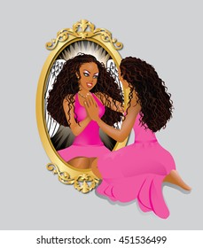 Vector Illustration of a woman seeing her reflection with confidence.