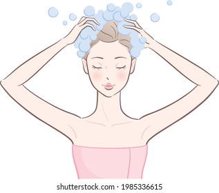 Vector illustration of a woman shampooing her hair