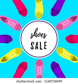Vector illustration of woman shoes sale banner. Flat objects illustrations. Spring-summer fashion collection. Shopping.