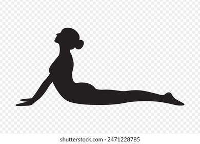 Ilustración vectorial de la silueta de la mujer haciendo Cobra Pose sobre fondo transparente