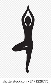 Vector illustration of Woman silhouette standing in Tree pose on transparent background