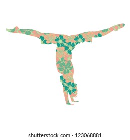 vector illustration of woman silhouette stretching in flowers